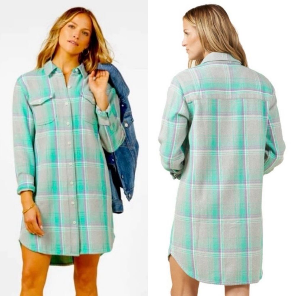 NWT Outerknown Blanket Flannel Shirt Dress Organic Cotton Plaid XS